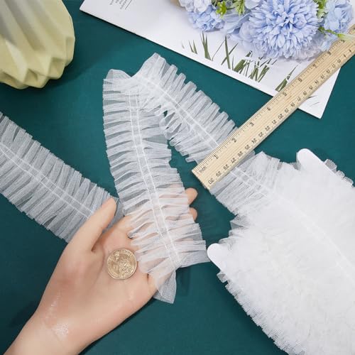 GORGECRAFT 10 Yards 6cm Wide Multilayer Ruffled Lace Trim Fabric Embroidery Pleated Lace Ribbon White Gathered Mesh Edging Trimmings for Wedding Dress Applique Garment Home Decor Gift Wrapping - Image 3