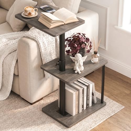 Image of Faesun Swivel Side Table for Couch Arm, Height Adjustable C Table for Recliner or Bed, Tv Trays with Storage Shelf for Small Spaces- Small Nightstand Table for Living Room, Bedroom