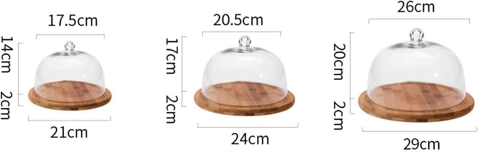 Geriffeltes Holztablett mit Deckel, Brot-Dessert-Verkostungstablett, Donut-Gebäck-Kuppel, staubdichter Glaskuppeldeckel, dekoratives Tablett(29cm)