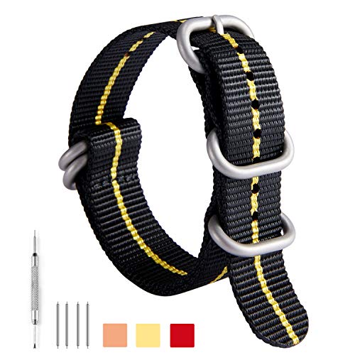 Image of BINLUN Premium Ballistic Nylon Watch Strap, Heavy Duty 5-Ring Replacement Watch Band with Stainless Steel Buckle, Comfortable Sport Band for Men Women, Fits 18-24mm