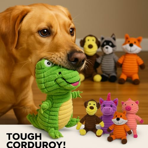 Jalousie Plush Toys Assortment Value Bundle Puppy Pet Mutt Squeak Toy for Medium Large Dogs (5 Pack Corduroy) - Image 4