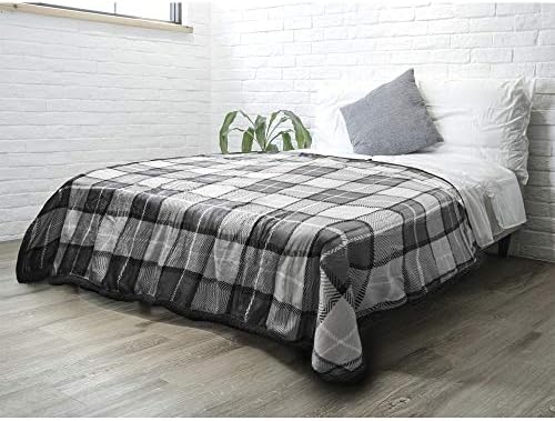 PAVILIA Premium Plaid Sherpa Fleece Bed Blanket Twin Size | Super Soft, Cozy, Plush, Lightweight Microfiber, Reversible Bed Blanket for Couch, Sofa, Bed, All Season (Charcoal Grey, 60 x 80 Inches)