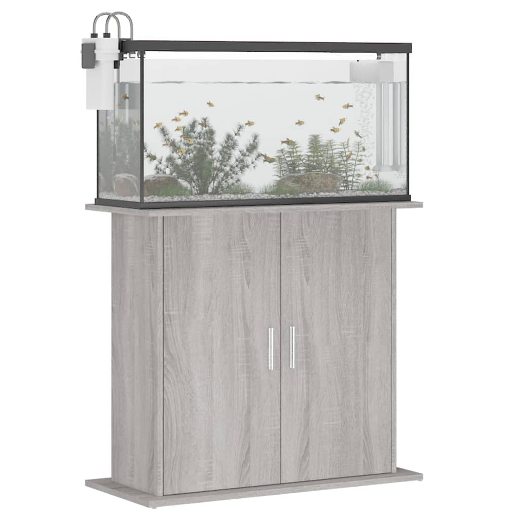 Hothingwell Aquarium Ständer Sonoma grau 81x36x73cm Schrank aus Holz mit 4 Ablagefächern und Türen, stabil und feuchtigkeitsbeständig für Fische