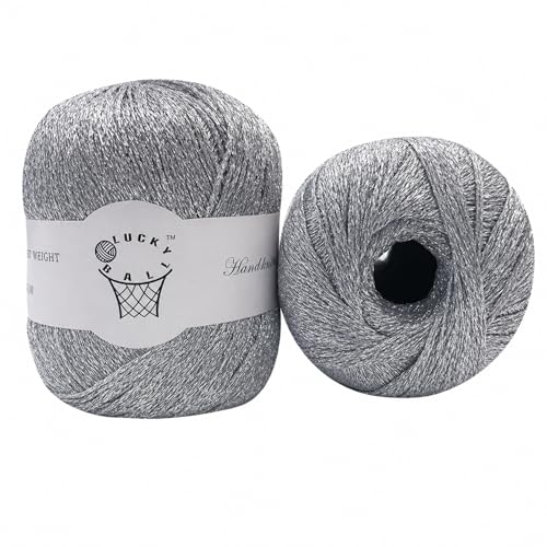 Image of 80g Sparkle Silver Lurex Thread Shining Yarn, Metallic Crochet Thread Yarn for Crocheting, Sparkle Metallic for Knitting Clothes, Car Charm, Keychain Charm(Silver)