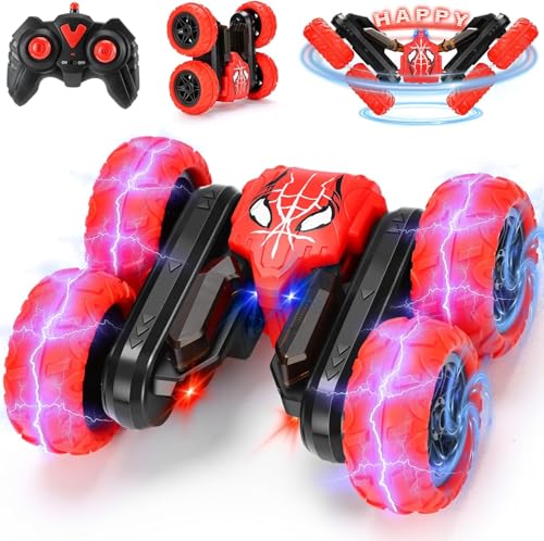 Image of AOONTYEN Remote Control Cars for Boys Age 6-8, Race Car Toys with LED Blessing, Double Sided 360° Flip 4WD Rechargeable RC Stunt Car, Spider Remote Control Toys Birthday for Kids 3-5 4-6 6-8