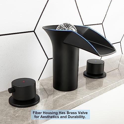 Dolgaba Led Bathroom Sink Faucet 3 Hole Waterfall Vanity Faucet 8 Inch Widespread Faucet Lights Color Changing, Matte Black #TOP4