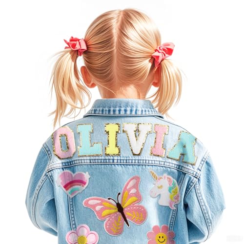 Personalized Denim Jacket for Kids with Name Patches| Kids Clothes for 1-14 Year Old Boys Girls Easter Brithday Gifts| Easter Outfit | Boys' & Girls' Outerwear Jean Jackets