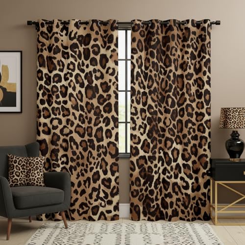 Erosebridal Leopard Print Blackout Curtains Cheetah Darkening Curtains for Room Decor Safari Wildlife Animal Window Treatments Geometric Farmhouse Retro Window Drapes Brown 38x45 2 Panels