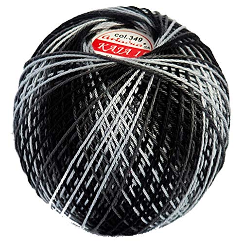 Cotton Crochet Yarn Gradient Colors Double Mercerized Thread 220yd/200m Ball 1.05oz/30g Knitting Tatting Emroidery Size 15 (Multi Black 349)