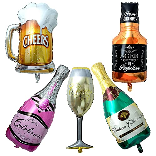 Comius Globos de Helio, 5 Pcs Globos de Papel de Aluminio, Inflado Gigante Globo de la Hoja para Decoración de la Fiesta de Bodas de Cumpleaños Vacaciones (Botella de Vino)