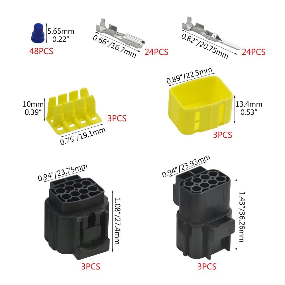 WMYCONGCONG 3 Kits 8 Pin Way Waterproof Electrical Connector Plug for Car Automotive (8 Pin), Black - Image 3