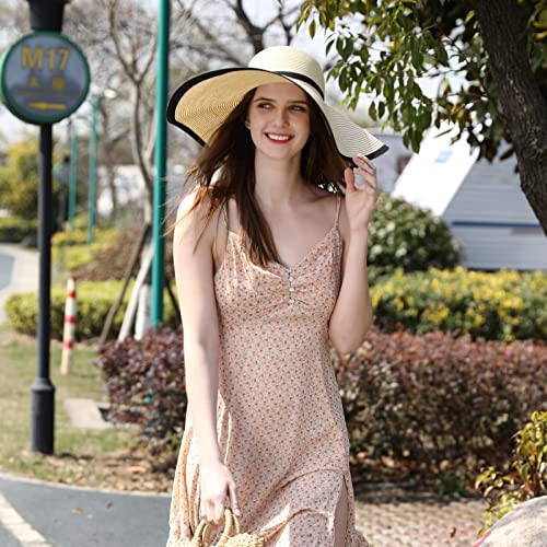 Jeff & Aimy Womens Packable Floppy Straw Beach Sun Hat Floppy With Uv Protection Wide Brim Neck Cord Foldable Panama Fedora Travel Sunhat Upf 50 X-Large 60Cm #TOP1
