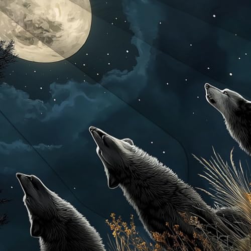 Couette Deep Blue de qualité supérieure avec imprimé loups de pleine lune raffiné - 5