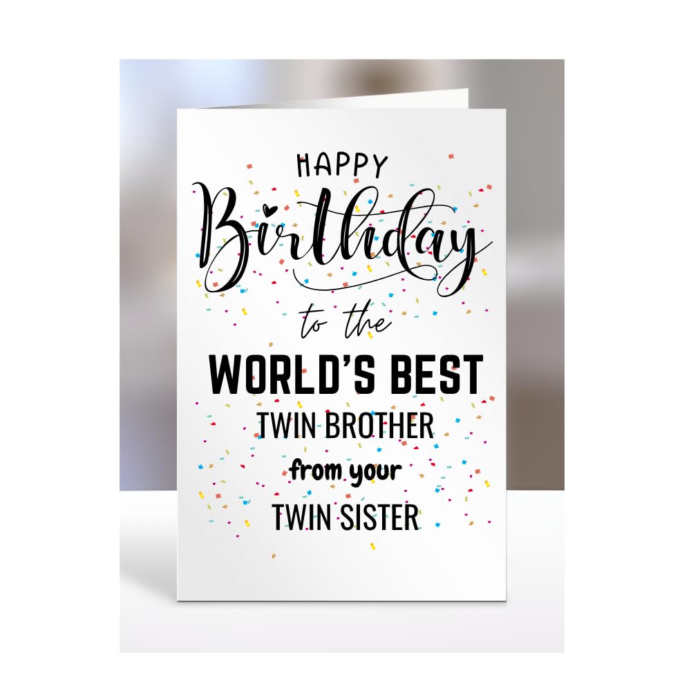 Twin Brother birthday card from Twin Sister, gifts for men, women, greetings card, happy birthday presents for, A5-84b_180 — image 1