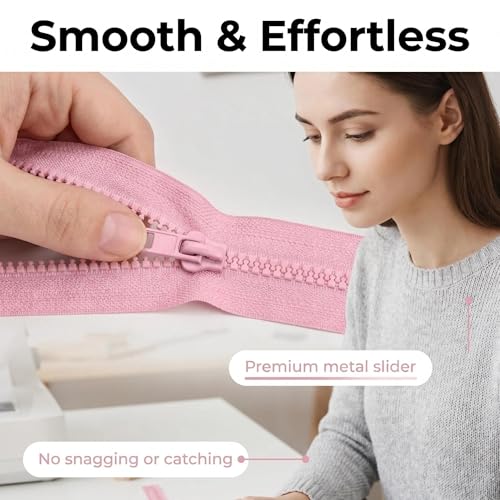 Image of Sawoake 2PCS #5 22 Inch Skparating Jacket Zippers for Sewing Coats Jacket Zipper Pink Molded Plastic Zippers Bulk Tailor DIY Sewing Tools for Garment /Bags /Home Textile