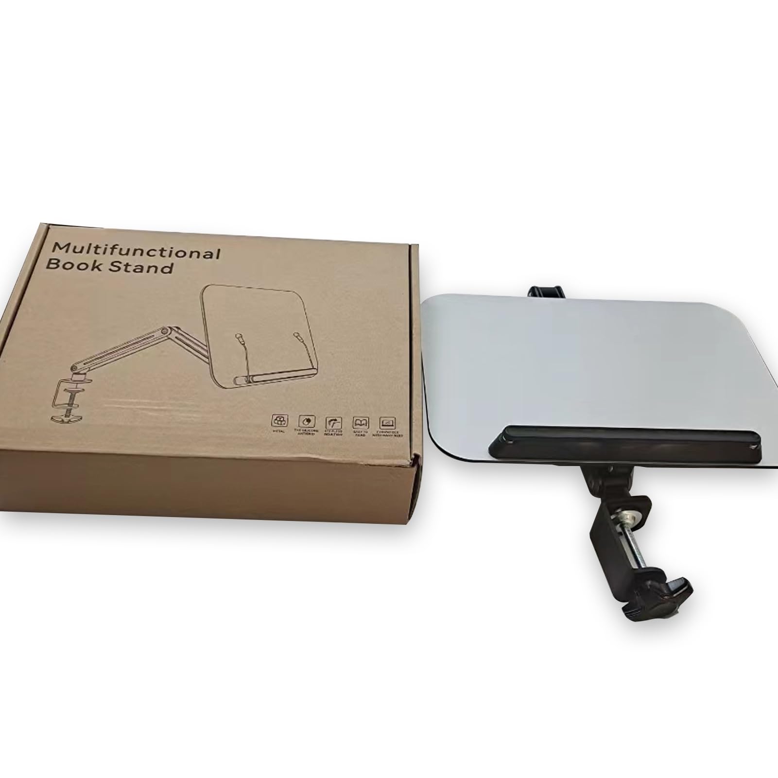 Fabater Supporto per Libri da Tavolo per Lettura, Braccio a Sbalzo con Rotazione a 360°, Supporto per Libri di Cucina Ad Altezza Regolabile, Adatto per di Ereader da 14-17,3 Pollici, per Pieghevole