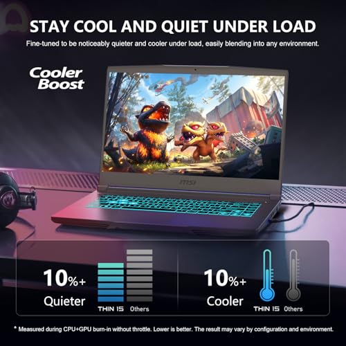 Image of msi Thin 15 Core i7 Gaming Laptop, GeForce RTX 4050, Intel Core i7-13620H, 15.6 inch 144Hz FHD IPS-Level, 64GB RAM, 4TB SSD, HDMI, Blue Backlit Keyboard, HD Webcam, Wi-Fi 6E, Windows 11 Home, w /Bundle