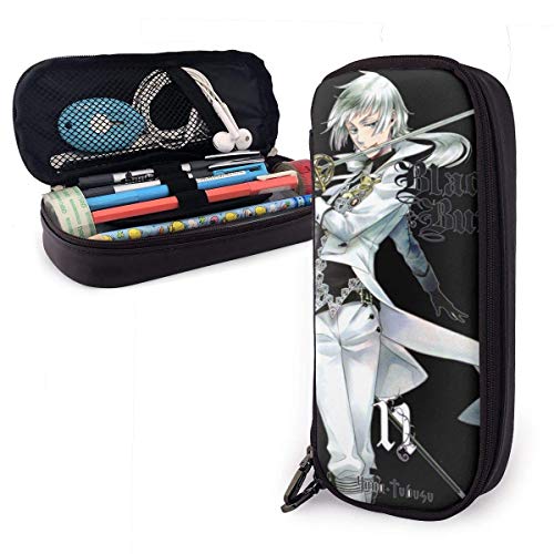 Preisvergleich Produktbild JuXianLongShanBaiYuanMianShiJiaGongFang Black Butler Weißes Haar Schwertkämpfer PU Leder Bleistiftetui Make-up Stiftbeutel Robustes Studentenpapier mit doppeltem Reißverschluss Big Capacity Bag