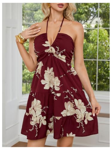 Image of SOLY HUX Women's Summer Mini Dress Halter Backless Flowy Cami Sundress