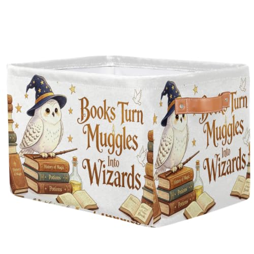 Image of Bardic Magic Nursery Decor Baby Basket Large Blue Hat Wand Basket Owl Kid Gift Collapsible Book Shelf Clothes Basket Rectangle Toy Bin 15 inchx11 inchx9.5 inch