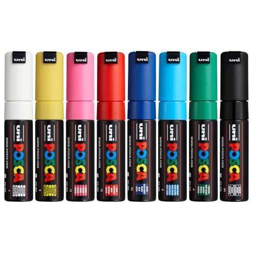 Image of POSCA PC-8K Marker | 8.0 mm Bold Point Chisel Shaped Tip (Multicolor, Pack of 8)