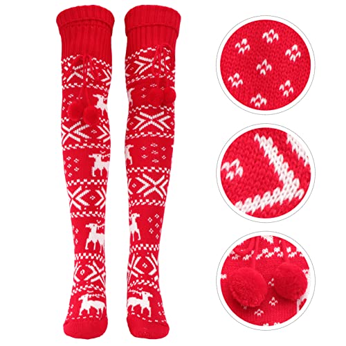 Image of 1Pair Christmas Wool Stockings for Women Ultra-long Tube Socks Knitted Knee Design Festive Warmth All Holiday