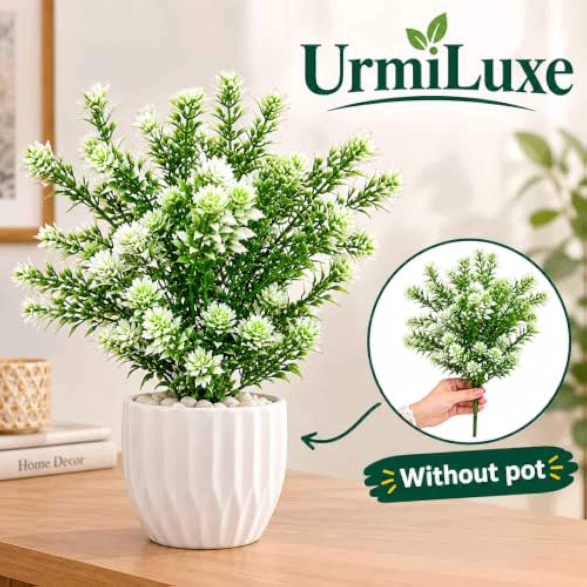 Artificial White & Green Flower Bunch, 38.1 cm
