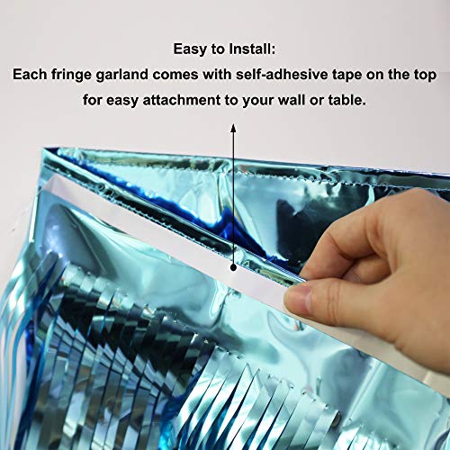 Image of Foil Fringe Garland - Pack of 3- Metallic Parade Floats Skirting Tinsel Streamers Banner for Birthday Wedding Dec 4th of July Homecoming Float (Turquoise)
