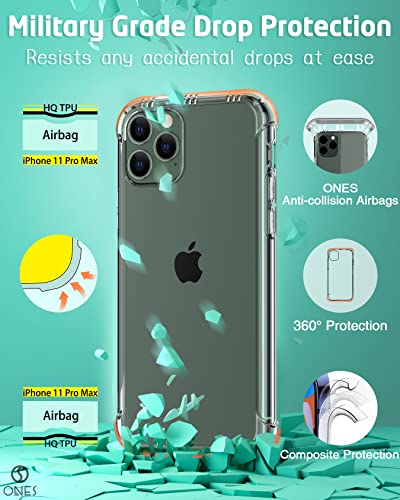 Image of ONES 11 Pro Max HD Clear Case for iPhone『 Military Protect Shockproof Airbags 』『 Speaker Resonance 』〔 Screen Lens Guard 〕〔 Anti-Slip 〕〔 Strap Hole 〕Impact Absorb Slim Soft Silicone Cover Transparent