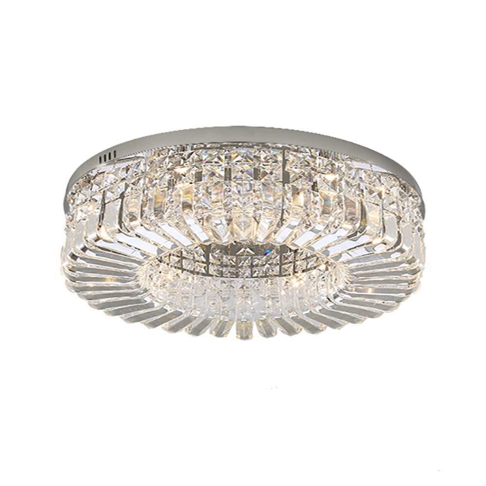 LYMSXAZOU Modern K9 Crystal Ceiling Ht Flush Mount E14 Lamp Fixture Luxurious Round Schandeliers for Dining Room Bathroom Bedroom Livingroom-Chrome(Chrome,80 * 17Cm)