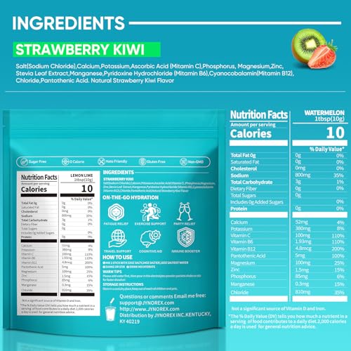 Image of Electrolytes Powder Packets Sugar Free, 30 Sticks High Sodium Hydration Packets, Low Calorie Electrolyte Packets Drink Mix Liquid Daily IV with Strawberry Kiwi, 10.5OZ