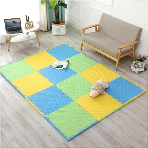 Image of SIGNATRON Puzzle Flooring || Kids Interlocking Play mat || Shops Mat || House Flooring || Play mats for Kids || 12 MM Thick (25 Tiles - 100 Square Feet, Blue - Green - Yellow)