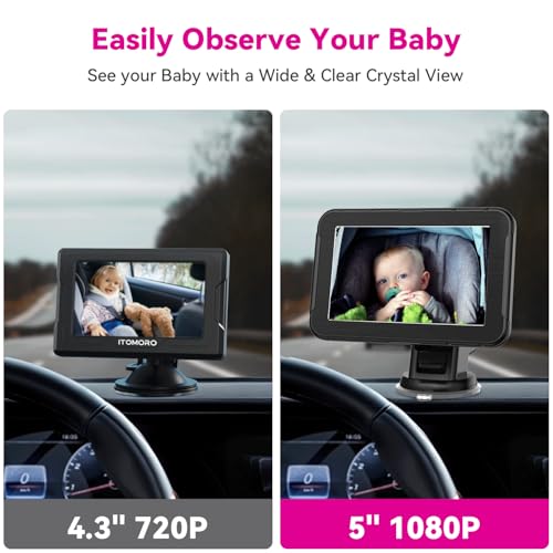 Image of Baby Car Camera for 2 Kids 1080P Split-Screen Monitor Dual Cam Rear-Facing Cameras IR Night Vision 360 Rotatable Backseat Screen, Car Seat Mirror Alternative (2 Cameras with 5'' monirtor)
