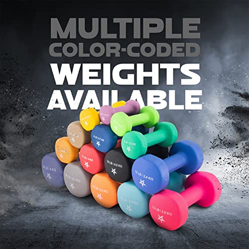 Image of Yes4All Neoprene Coated Dumbbell Hand Weight Sets of 2 - Multiple Weight Options with 15 Colors, Anti-roll, Anti-Slip, Hexagon Shape