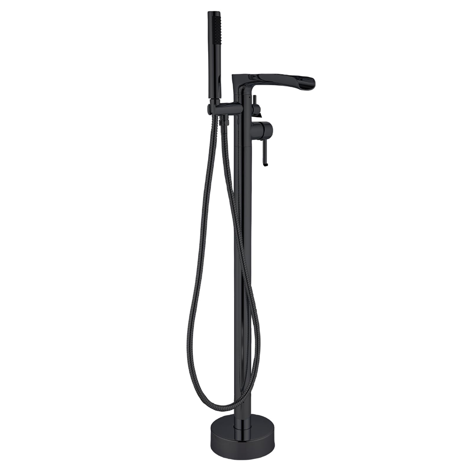 WOTZOV Freestanding Bath Shower Mixer Tap Waterfall Brass Hot And Cold 360 Rotation Freestanding Bathtub Faucet, Black，Black