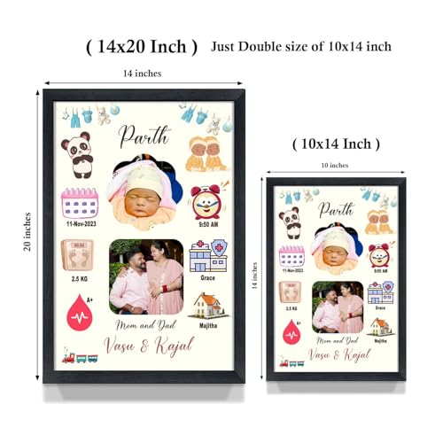 Image of A Perfect Gifter Customized Collage New Born Baby Photo Frame with Photo Upload for Boy or Girl with Parents and Birth Details (New Born Baby Frame, 14 X 20 Inch)