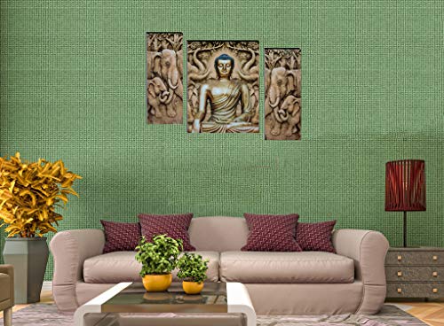 Image of Indianara Set of 3 Gautam Buddha in Meditation MDF Art Painting (3493 FLa) without glass 4.5 X 12, 9 X 12, 4.5 X 12 INCH