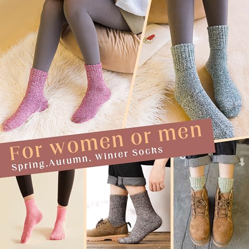 Image of LOCONHA Womens Wool Socks 5 Pairs Winter Warm Sock Thick Knit Cabin Cozy Crew Soft Socks Gifts for Women