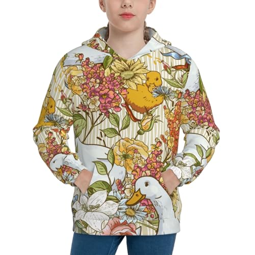 Ducks and Flowers Kid Hoodies Boys Sweatshirts Girls Pullover with Pocket