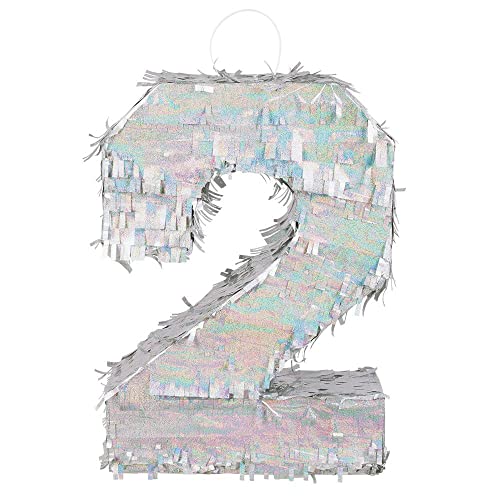 Boland - Numbers Pinata Size 40 x 28 x 8 cm Holographic Number Silver Anniversary Birthday Decoration Party Game