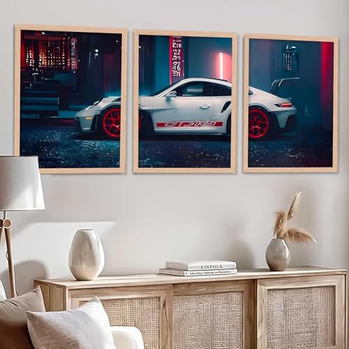Image of TASVEE Car wall posters | set of 3 wall frames | posters for wall | Wall Decoration for Bedroom, Living Room & Office | Best Gift for Boys & Car Lovers (A7, MEDIUM 10X13, Framed)