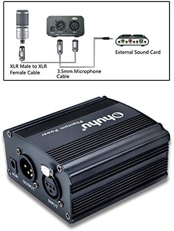 Ohuhu 1-Channel 48V Phantom Power Supply with Adapter and XLR Extension Cable