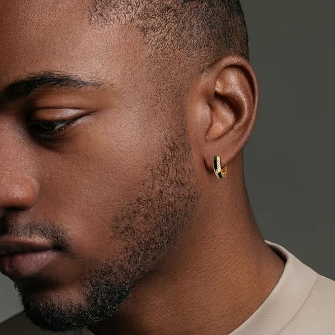 KRKC Hoop Earrings for Men S925 Sterling Silver Hypoallergenic Hoop Earrings, 14K Gold Plating Round Circle Earrings For Men Women - Image 3