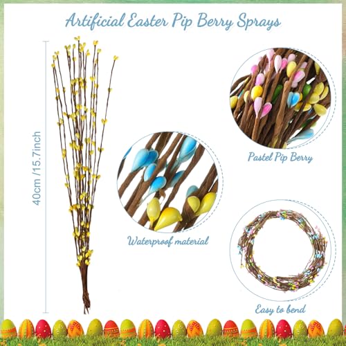 32 Pcs Easter Artificial Berry Garland Spring Pip Berry Sprays Pastel Picks Stems Floral Picks Stems for Easter Centerpieces Craft Wreath Making Home Decor (Fresh) - Image 4
