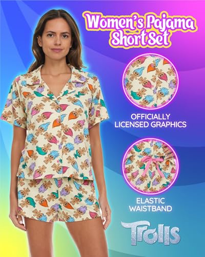Image of COCO BRANDS Minions Chucky Trolls Scooby-Doo Womens Pajama Shorts Set - 2 Piece Short Sleeve Sleep Shirt Lounge Sets