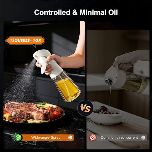 Ibergrif Refillable Glass Oil Sprayer & Dispenser 180ml – Precision 1g Pump Spray Bottle for Air Fryer & Kitchen, Borosilicate Glass, BPA-Free, Anti-Drip, White, M528W - Image 4
