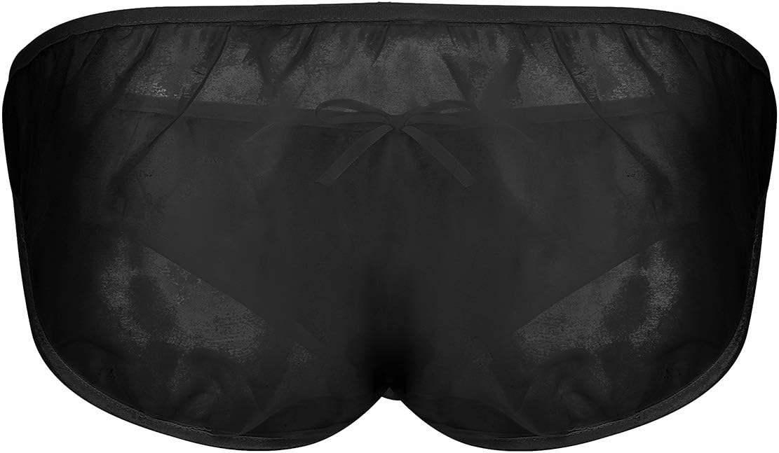 ACSUSS Men's Sissy Bowknot Mesh Lingerie Low Rise Sheer Bikini Briefs Underwear