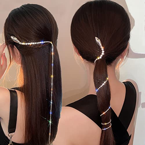 2 PCS Cadenas para el Cabello con Cuentas de Serpiente y Borlas Largas de Cristal, Accesorios Brillantes para el Cabello, Clips Decortativos Plateados para Mujeres y Niñas miniatura 2