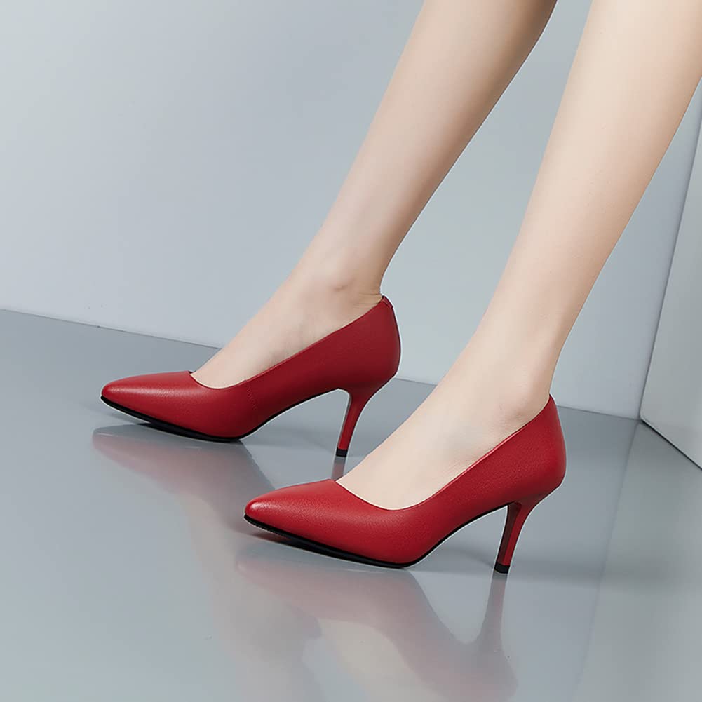 Damen Volles Echtes Leder 5CM/7CM/9CM High Heels Elegant Spitze Zehen Pumps