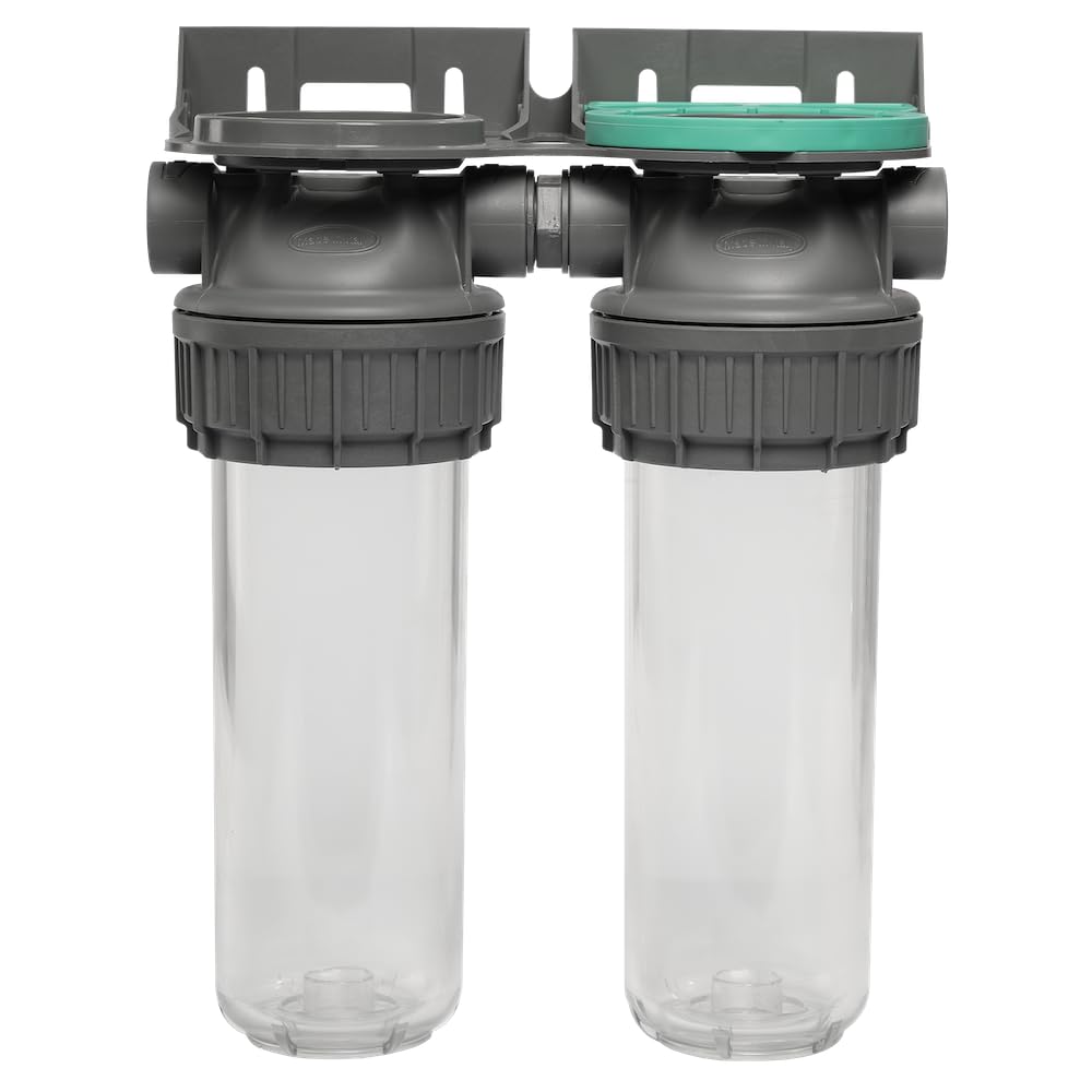 ECOSOFT Porte filtre eau double 9’’3/4 3P, connexion 3/4'', support de fixation, clé, conçu pour une filtration de l’eau du robinet facile, sûre, fabrication européenne